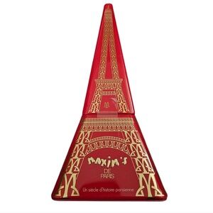 Maxim’s De Paris French Decorative Bookshelf Decor Red Gold Eiffel Tower Tin Box